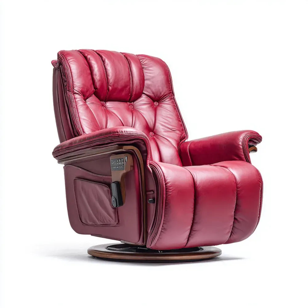 Recliner Chair Leather Upholstery 85x90x100 cm - Red - Swivel Base