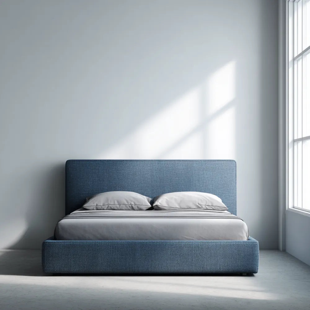 Double Bed Upholstered Fabric 200x140x100 cm - Blue - Modern Design