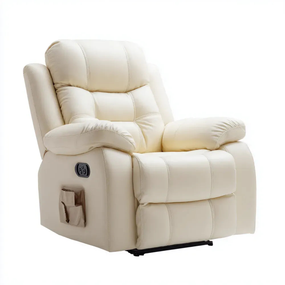 Recliner Chair Faux Leather 96x94x100 cm - Cream Color, Modern Design