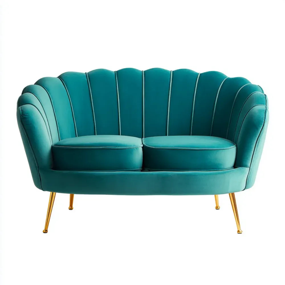 Two-Seater Sofa Velvet Upholstery 150x80x75 cm - Teal - Art Deco Style