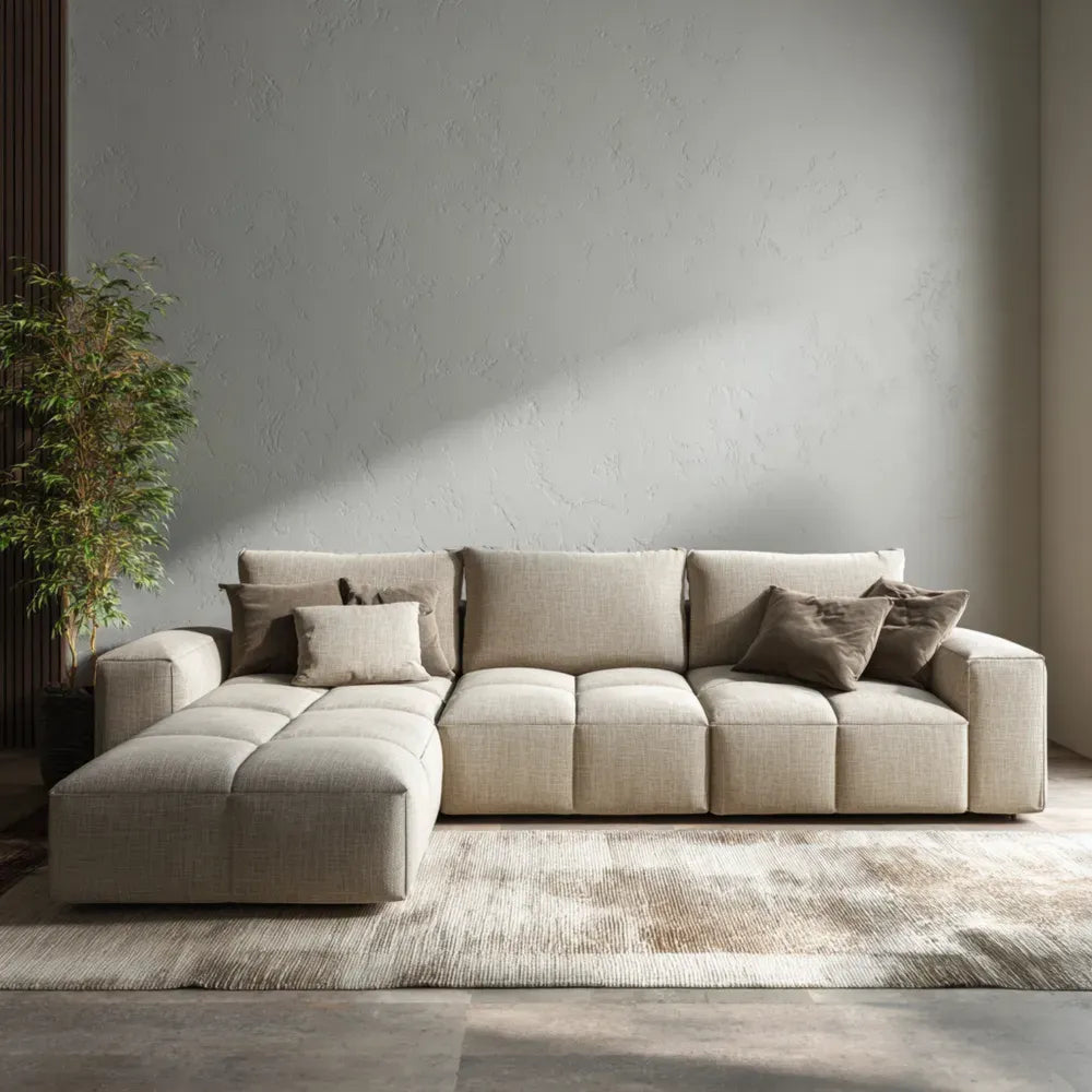 Sectional Sofa Set Fabric Upholstery 300x180x85 cm - Beige - Modern Design