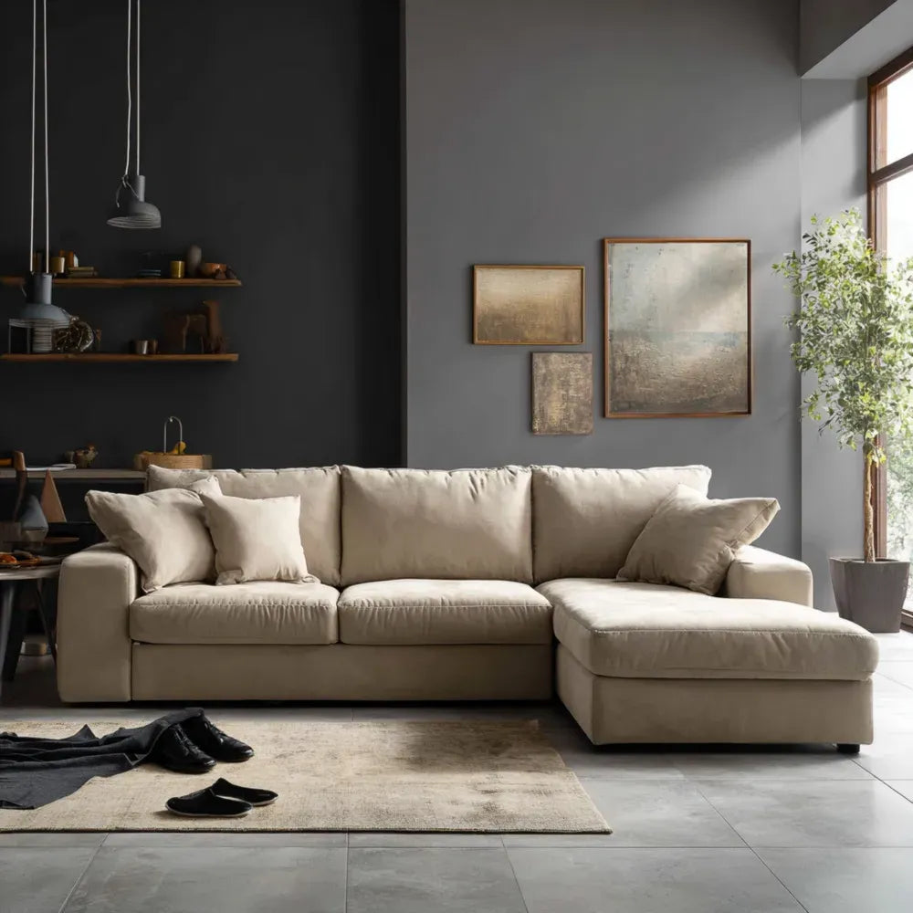 Sectional Sofa Set Fabric Upholstery 280x98x85 cm – Beige – Contemporary Design