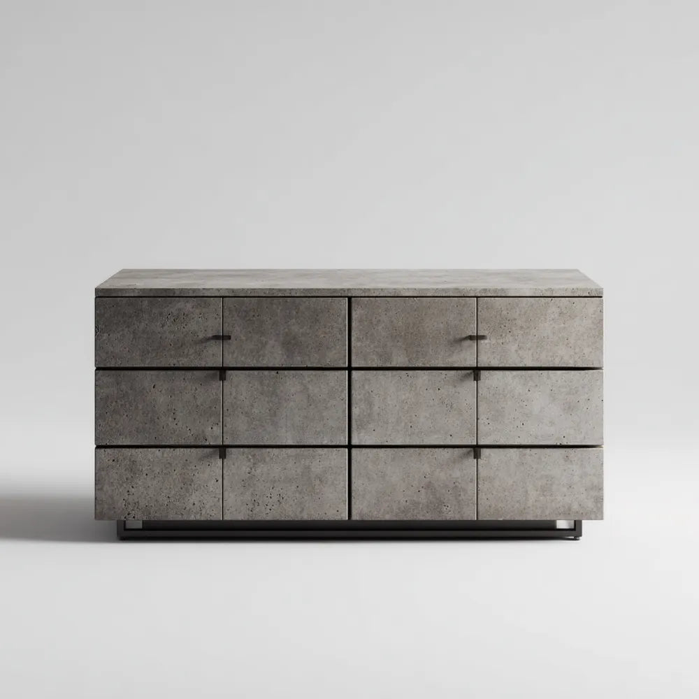Chest of Drawers 120x45x80 cm - Concrete Finish - Gray - Industrial Design