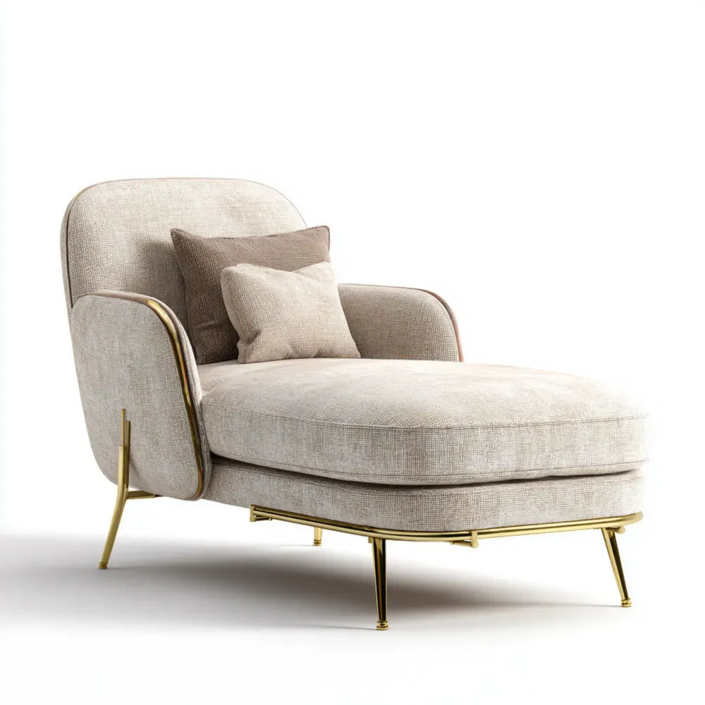Modern Chaise Lounge Fabric Upholstery Beige Elegant Design 63x31.5x35.4 inches