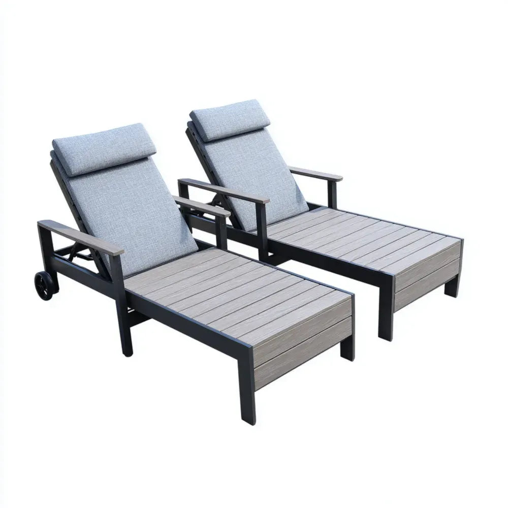 Patio Recliner Set 200x70x30 cm - Aluminum Frame with Adjustable Backrest - Grey Cushions - Modern Design