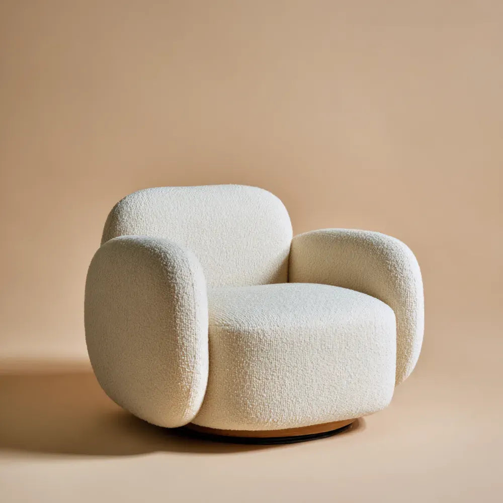 Armchair Fabric Upholstery 90x90x80 cm - Ivory - Contemporary Swivel Design