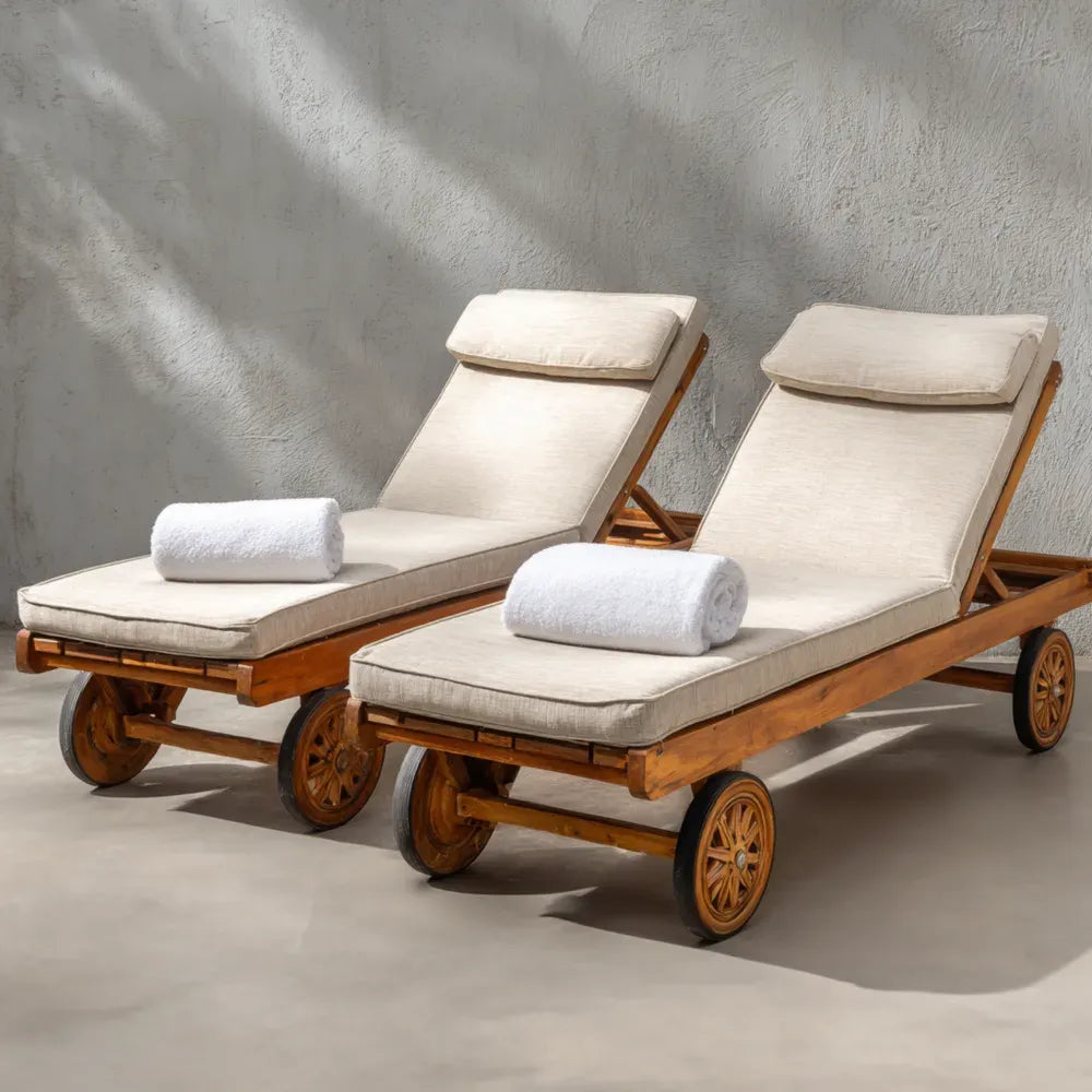 Patio Recliner Set - Acacia Wood 200x70x35 cm - Beige - Adjustable Design