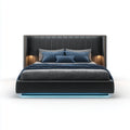 Double Bed 140x200x120 cm Faux Leather Upholstered with Headboard LED Lighting – Black – Modern Design