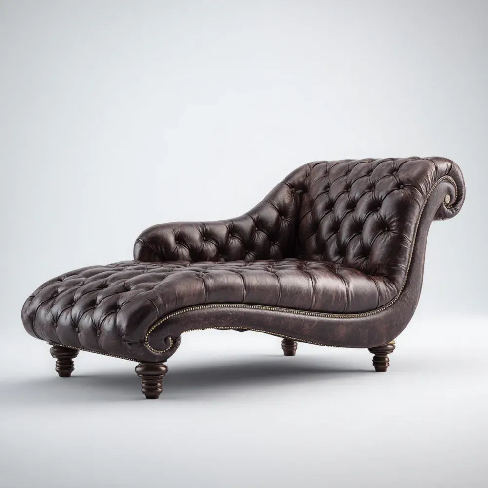 Chaise Lounge Leather Upholstery 180x75x85 cm - Dark Brown - Classic Design