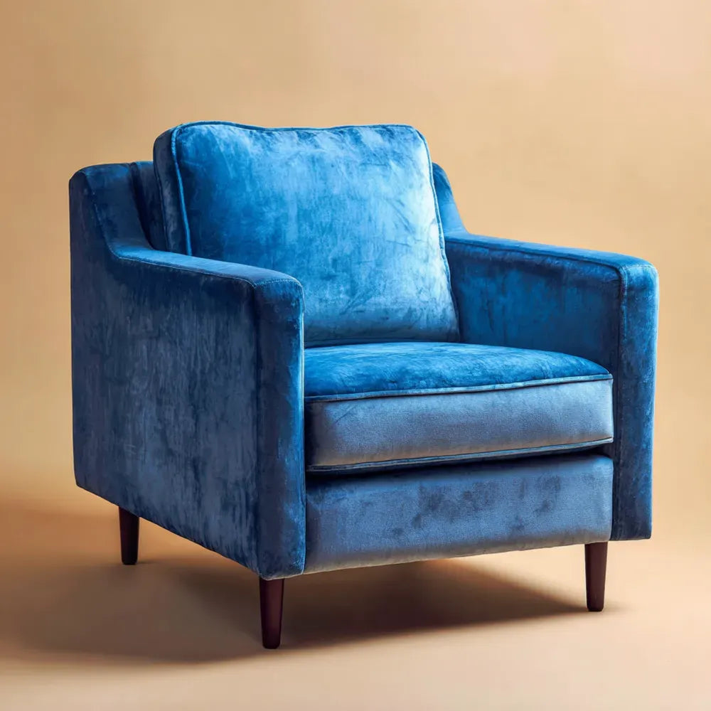 Armchair Velvet Upholstery Blue – Contemporary Design 75x80x90 cm
