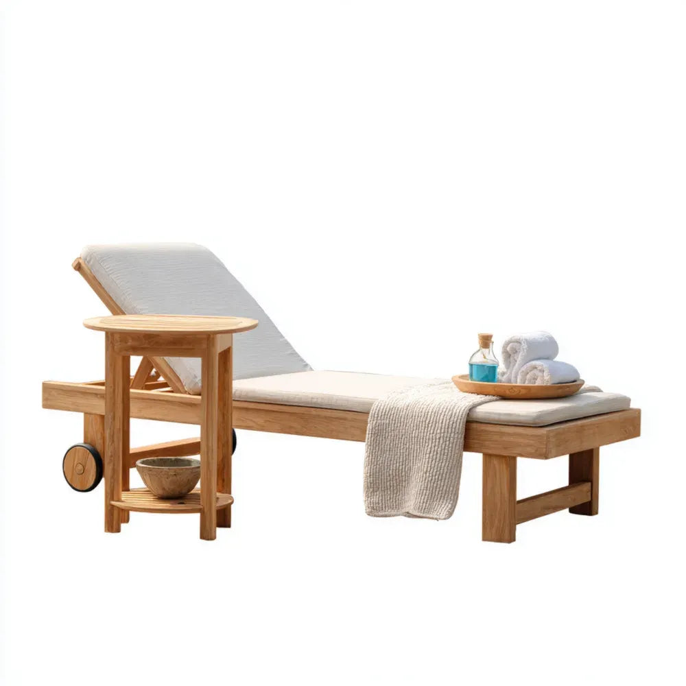 Outdoor Patio Recliner 200x70x35 cm - Teak Wood with Beige Cushions and Adjustable Backrest